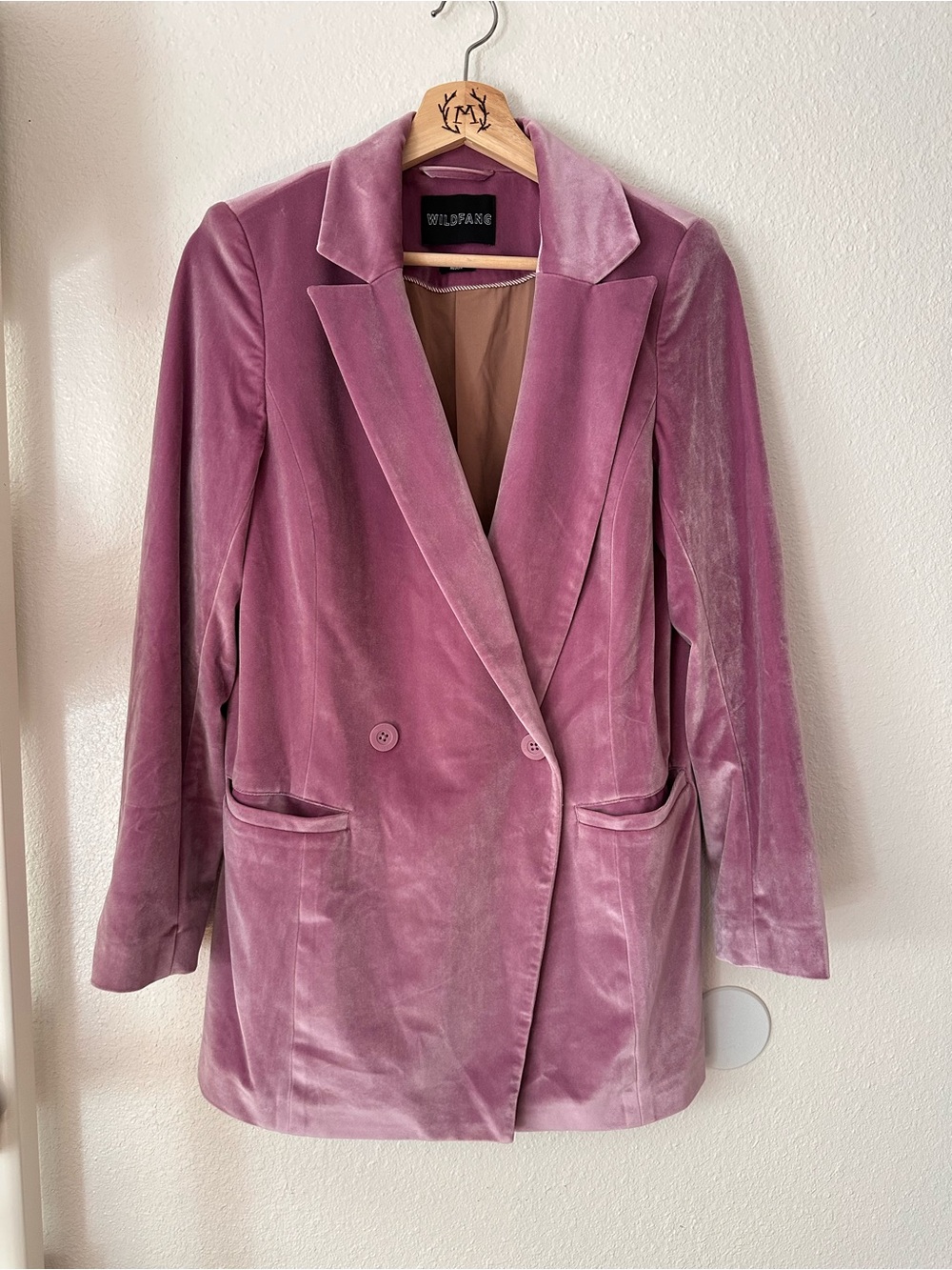 Wildfang Velvet the empower Double-Breasted Blazer Jacket - Mauve Pink. Purple.